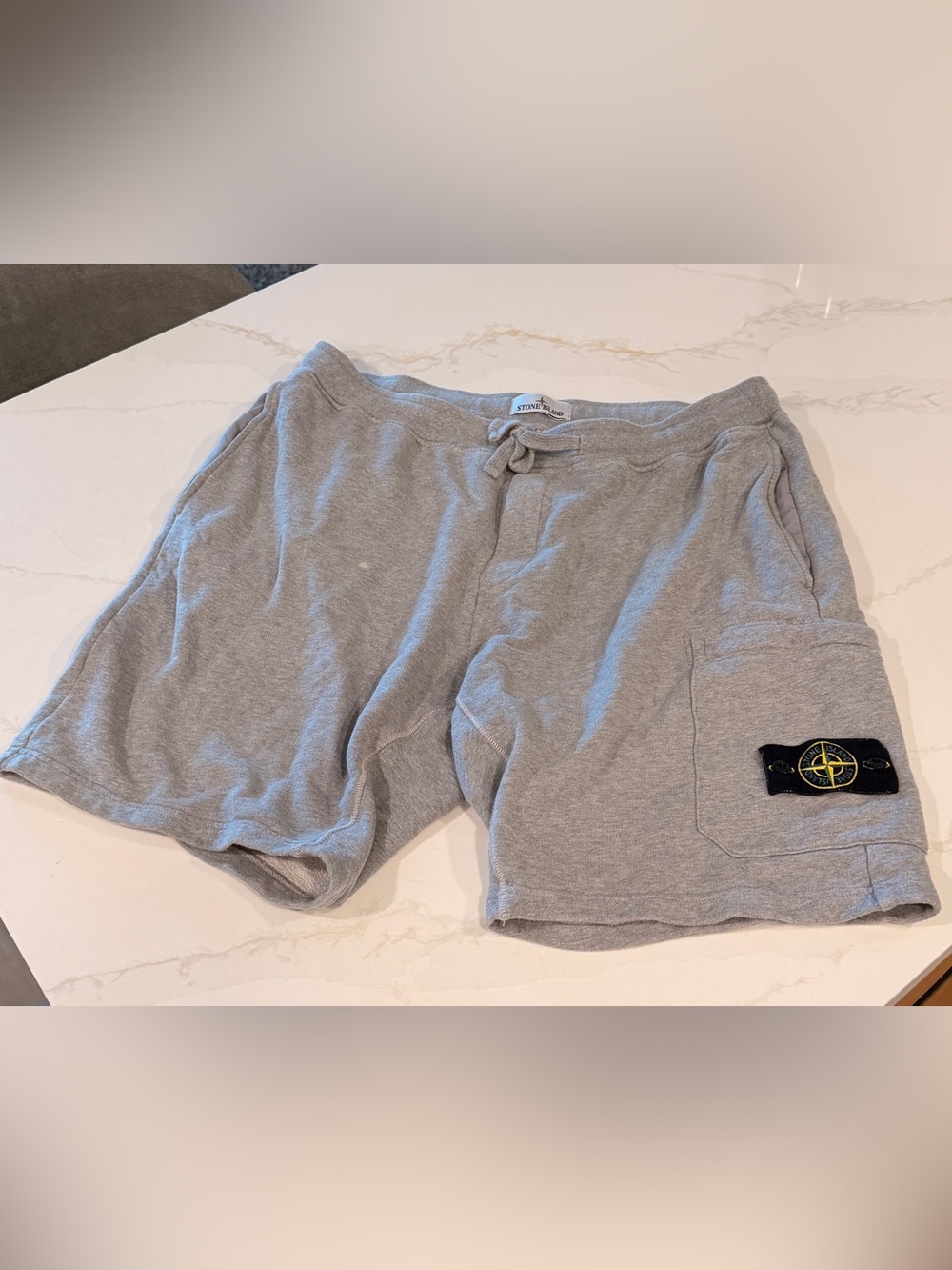 Stone Island Light Gray Drawstring Terry cargo Shorts XXL